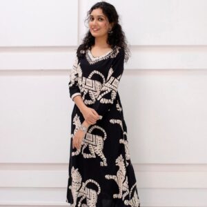 Black & Beige Handcrafted Print Kurta Set
