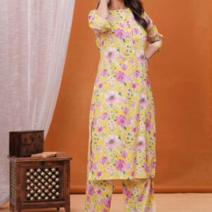 Women's Cotton Blend Printed Straight Kurta with Palazzo Set