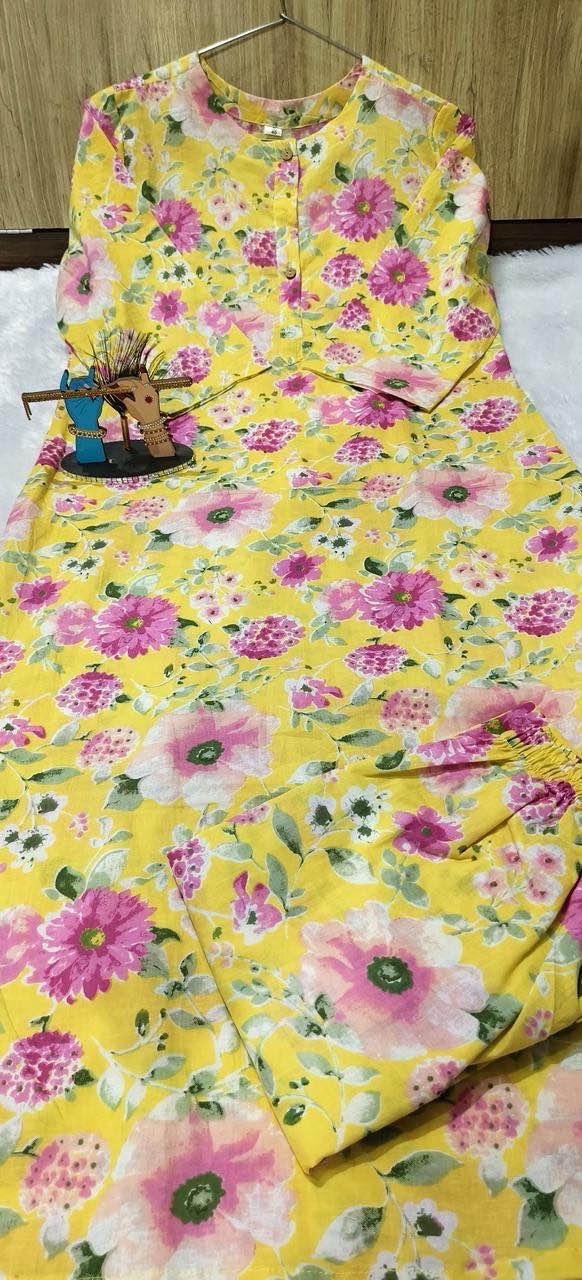 Women's Cotton Blend Printed Straight Kurta with Palazzo Set - Image 2