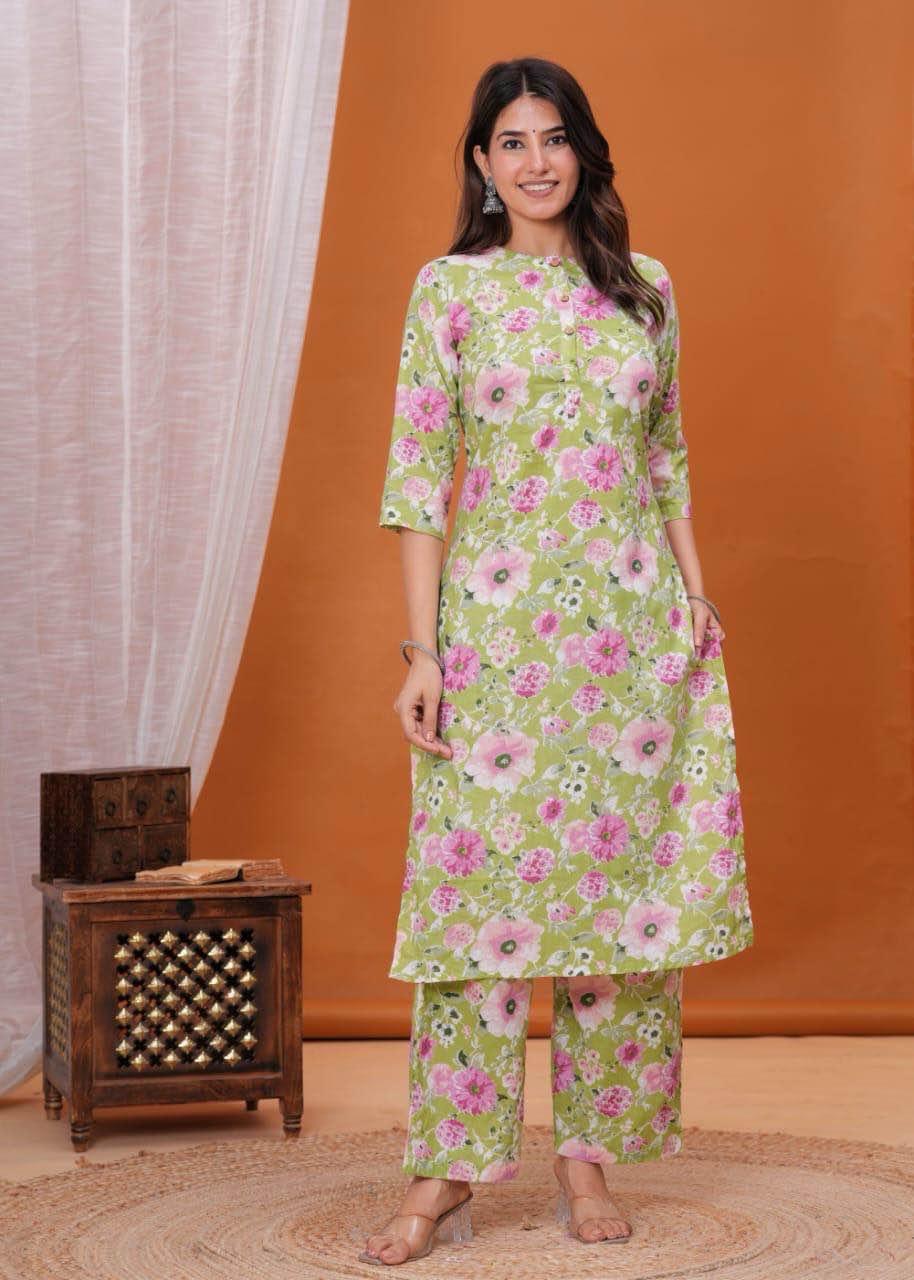 Women's Cotton Blend Printed Straight Kurta with Palazzo Set - Image 3