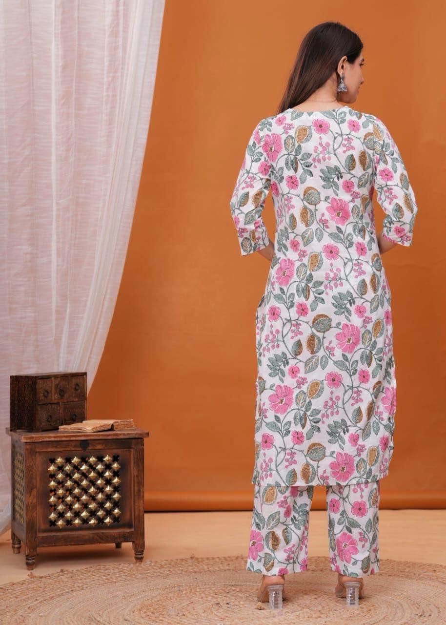 Women's Cotton Blend Printed Straight Kurta with Palazzo Set - Image 6